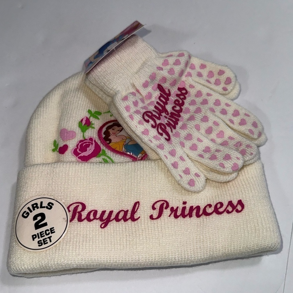Disney Princess Toddler Girl's white Hat & Mittens Set